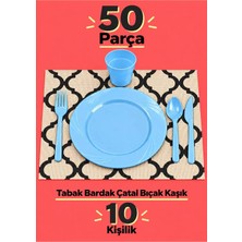 Nakkaşe 50'li Lüx Sert Plastik Parti Doğum Günü Sunum Davet Nişan Söz Tabak Bardak Çatal Kaşık Bıçak Seti 10 Kişilik