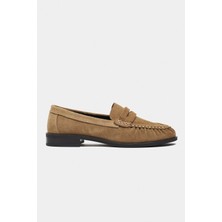 Nişantaşı Shoes Naty Rome Bej Süet Hakiki Deri Kadın Loafer Ayakkabı