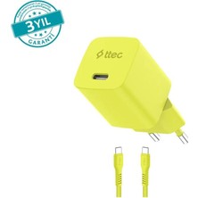 Ttec Smartcharger Gan 45W AVS Pd Seyahat Hızlı Şarj Aleti + Usb-C - Usb-C 3A 120 cm Kablo Neon