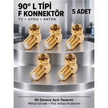 5 Adet Gold 90 Derece L Tipi F Konnektör - Metal Priz Arkası Tv Uydu Anten Dönüştürücü