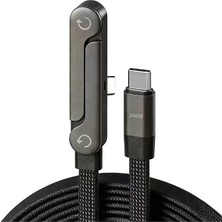 E-Kervan 240W Type-C To Type-C Stand Özellikli Örgülü Fiber Kumaş Süper Hızlı Şarj Kablusu Ce Lisanslı Orijinal Hasır Örgülü Sağlam Kablo