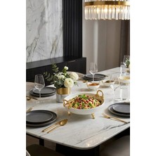 May Home Metal Ayaklı Kulplu Porselen Kase & Salata Meyve Meze Sunumluğu