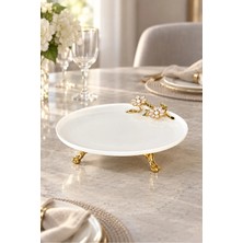May Home Çiçek Detaylı Ayaklı Porselen Sunumluk Tabak (27 Cm)