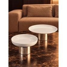May Home Lüks Porselen Sunumluk & Metal Ayaklı Tabak Kase Seti