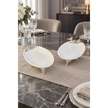 May Home 2'li Oval Porselen Sunumluk Servsilik & Ayaklı Kayık Meze Tabağı