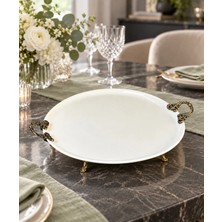 May Home Ayaklı Porselen Sunumluk & Kulplu Servislik Tabak (Büyük Boy 32 Cm)