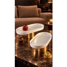 May Home 2'li Porselen Oval Sunumluk & Metal Ayaklı Tabak Servis Seti