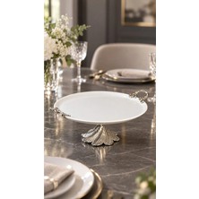 May Home Ayaklı Porselen Sunumluk & Kulplu Servis Tabağı (Büyük Boy 32 Cm)
