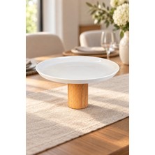 May Home Ahşap Ayaklı Porselen Sunum Tabağı & Pasta Kurabiye Kek Servisliği