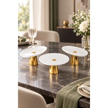 May Home 3'lü Porselen Gold Ayaklı Tabak Kayık Seti & Salata Kek Kurabiye Sunumluğu Servisliği ( Yıkanabilir)