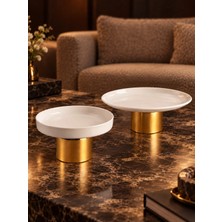 May Home Lüks Porselen Sunumluk & Metal Ayaklı Tabak Kase Seti