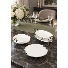 May Home 4 Parça Porselen Antik Sunum Tabak Seti & Kase Tabak Kayık Servisliği