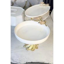May Home Ayaklı Porselen Çiçek Detaylı Sunumluk Kase & Salata Meze Sunumluğu