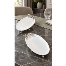 May Home 2'li Oval Porselen Sunum Tabağı & Meze Salata Ikramlık Servislik Firuze
