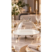 May Home Ayaklı Cam Kapaklı Fanus & Porselen Sunum Tabağı G.k