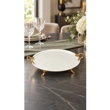 May Home Ayaklı Porselen Sunumluk & Kulplu Servislik Tabak (Büyük Boy 32 Cm)