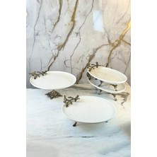 May Home 4 Parça Porselen Antik Kuş Sunum Tabak Seti & Oval Meze Yemek Sunumluğu