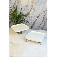 May Home Kare Porselen Antik Ayaklı Sunumluk Servislik Seti