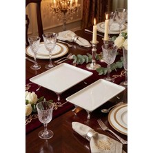 May Home 2'li Porselen Ayaklı Sunumluk Tabak &dikdörtgen Servislik Set