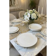 May Home 2'li Metal Ayaklı Kulplu Porselen Sunumluk & Meze Pasta Kurabiye Servis Tabağı