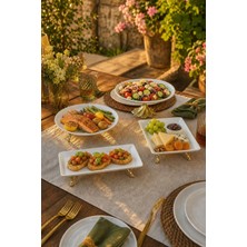 May Home 4 Parça Porselen Lüks Set & Dikdörtgen Yuvarlak Tabak Kase Sunumluğu