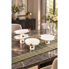May Home Kiraz Figürlü Porselen Ayaklı Sunum Tabağı & Pasta Kurabiye Meze Servis Standı
