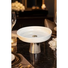 May Home Porselen Gümüş Ayaklı Kase & Salata Meyve Meze Sunumluğu Servisliği 26 cm ( Yıkanabilir)