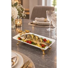 May Home Porselen Dikdörtgen Sunum Tabağı & Ayaklı Servislik (33 x 17 Cm) F