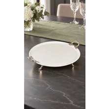 May Home Ayaklı Porselen Sunumluk & Kulplu Servislik Tabak (Büyük Boy 32 Cm)