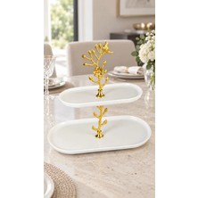 May Home 2 Katlı Porselen Tabak & Kurabiyelik Meyvelik Ikramlık Sunumluk
