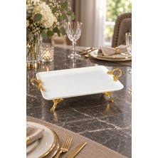 May Home Kulplu Ayaklı Porselen Dikdörtgen Tabak & Sunumluk Servislik (30 x 23 Cm)