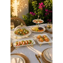 May Home 4 Parça Porselen Tabak Kase Fanus 2 Katlı Kurabiyelik Seti