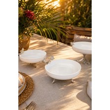 May Home Gümüş Metal Ayaklı Porselen Salata Sunum Kasesi Tabağı & Çift Kuş Detaylı