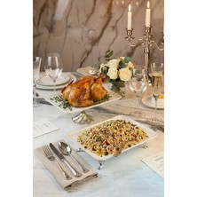 May Home 2'li Porselen Ayaklı Sunumluk Tabak & Dikdörtgen Servislik