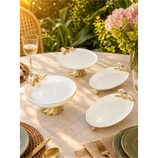 May Home 4 Parça Laleza Porselen Sunumluk Seti &ayaklı Kase Oval Tabak