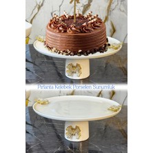 May Home Pırlanta Kelebek Porselen Ayaklı Sunumluk Tabak & Kek Pasta Kurabiye Sunumluğu