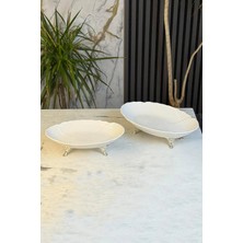 May Home 2'li Porselen Kayık Sunum Tabağı & Metal Ayaklı Oval Meze Yemek Ikramlık Servsiliği