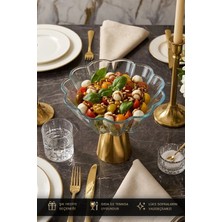 May Home Yonca Gold Metal Ayaklı Cam Sunumluk Salata Meyve Tatlı Servis Kasesi