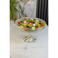 May Home Gümüş Detaylı Ayaklı Sunumluk Kase & Salata Meyve Sunum Kasesi