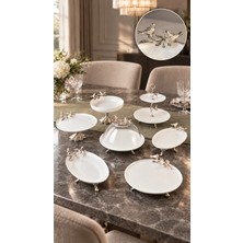 May Home 7 Parça Porselen Ayaklı Kase Kayık Tabak Fanus Sunum Seti
