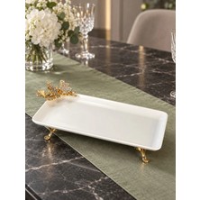 May Home Porselen Dikdörtgen Sunum Tabağı & Metal Ayaklı Lüks Servislik