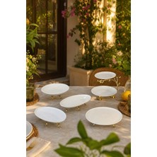 May Home 5 Parça Porselen Tabak Kase 2 Katlı Sunumluk Servislik Seti