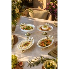 May Home Beyaz Kelebek Kand Ayaklı Porselen Kase Tabak Sunum Seti & Metal Ayaklı Salata Yemek Sunumluğu