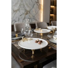 May Home Çift Kuş Detaylı Ayaklı Porselen Sunumluk Tabak