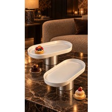 May Home 2'li Porselen Oval Sunumluk & Metal Ayaklı Tabak Servis Seti