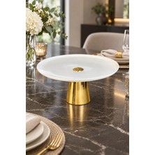 May Home Porselen Gold Metal Ayaklı Tabak & Pasta Kek Kurabiye Sunumluğu Servisliği ( Yıkanabilir)