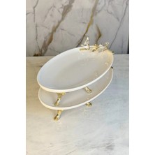 May Home Çift Kuş Detaylı 2'li Oval Porselen Tabak & Meze Salata Ikram Sunumluğu