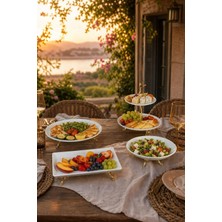 May Home 4 Parça Porselen Tabak Kase 2 Katlı Kurabiyelik Sunum Servis Seti
