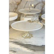 May Home Gümüş Pırlanta Kelebek Detaylı Ayaklı Porselen Sunumluk Tabak (27 Cm)