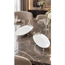 May Home 2'li Oval Porselen Sunum Tabağı & Kayık Meze Salata Servisliği